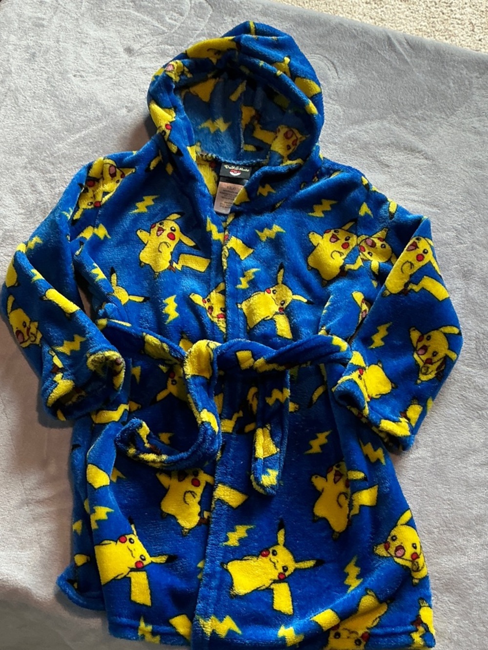 Pokemon Kids Blue and Yellow Pikachu Hooded Fleece Robe